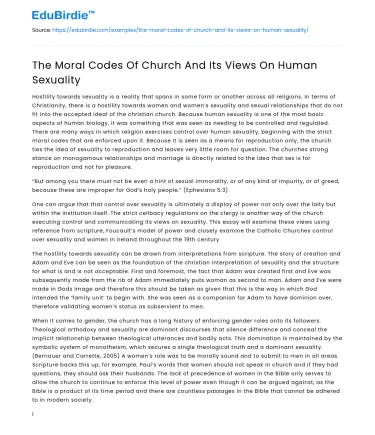 The Moral Codes Of Church And Its Views On Human Sexuality