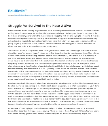 Struggle For Survival In The Hate U Give