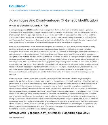 Advantages And Disadvantages Of Genetic Modification