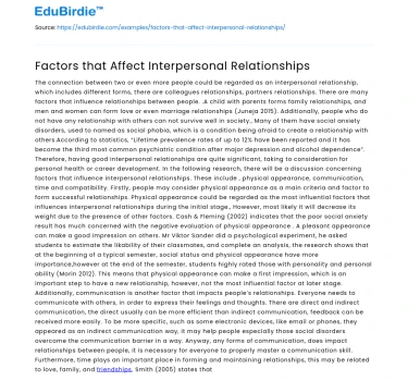 Factors that Affect Interpersonal Relationships