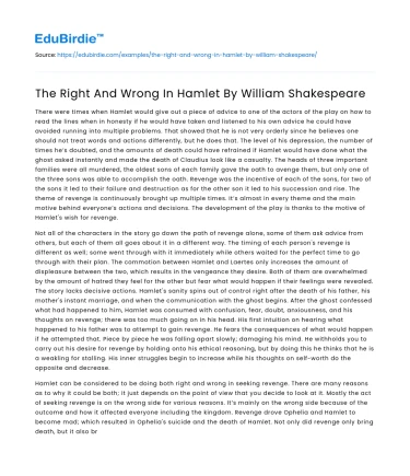 Morality in Shakespeare’s Hamlet
