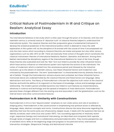 Postmodernism’s Role in IR and Critique on Realism