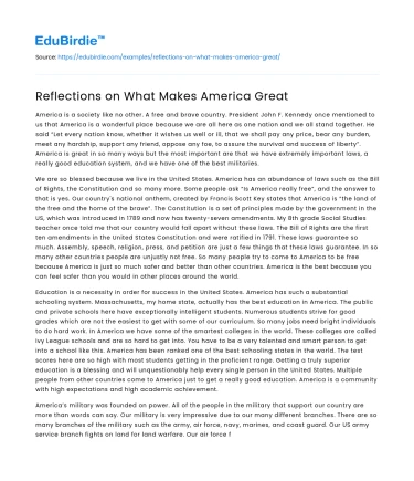 Reflections on What Makes America Great