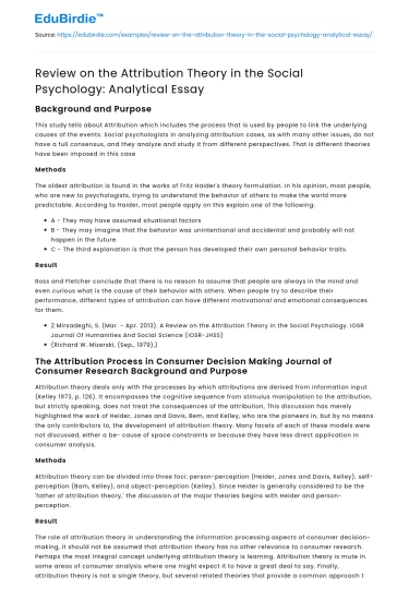 Attribution Theory in Social Psychology: Analytical Review