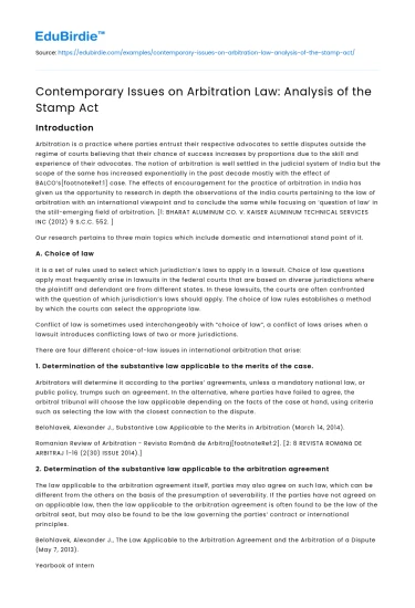 Contemporary Issues on Arbitration Law: Analysis of the Stamp Act
