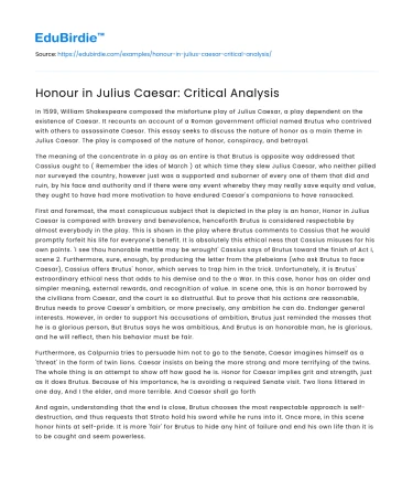Honour in Julius Caesar: Critical Analysis