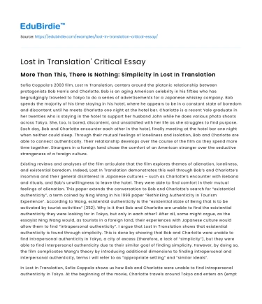 Lost in Translation’ Critical Essay