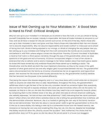 Avoiding Responsibility in ‘A Good Man is Hard to Find’: Analysis