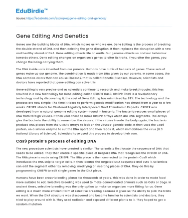 Gene Editing And Genetics