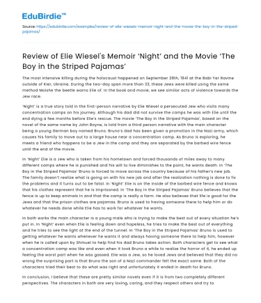 Review of Elie Wiesel’s ‘Night’ and ‘The Boy in the Striped Pajamas’