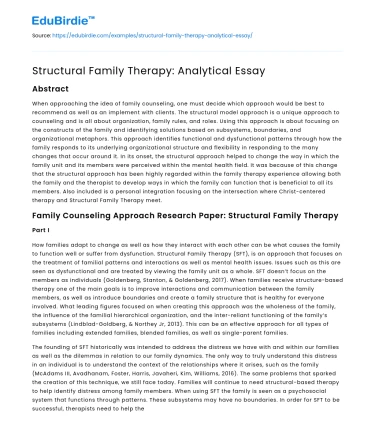Structural Family Therapy: Analytical Essay