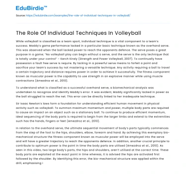 The Role Of Individual Techniques In Volleyball