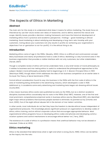 The Aspects of Ethics in Marketing