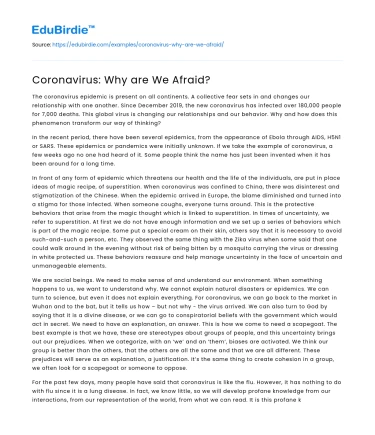 Coronavirus: Why are We Afraid?