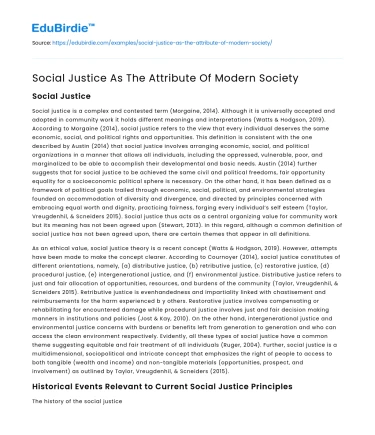 Social Justice As The Attribute Of Modern Society