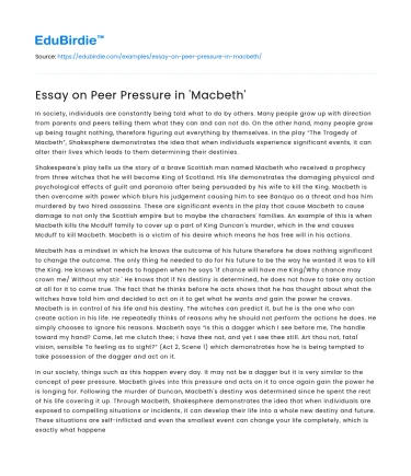 Essay on Peer Pressure in ‘Macbeth’