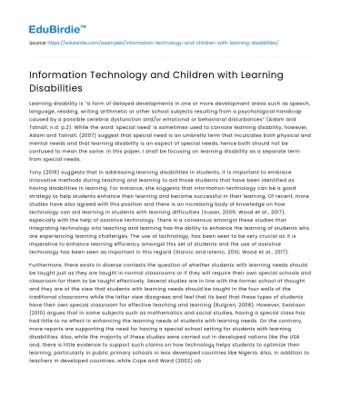Information Technology and Children with Learning Disabilities