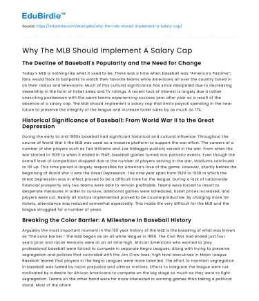 Why The MLB Should Implement A Salary Cap