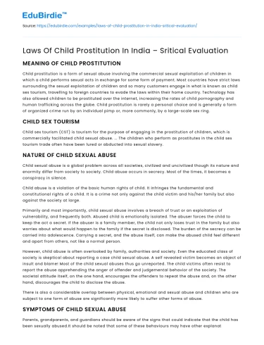 Laws Of Child Prostitution In India – Sritical Evaluation