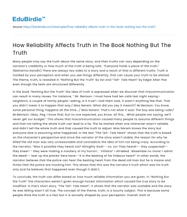 How Reliability Affects Truth in The Book Nothing But The Truth