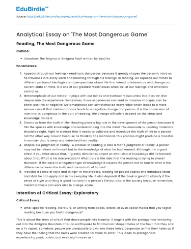 Analytical Essay on ‘The Most Dangerous Game’