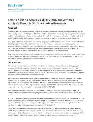 Critiquing Semiotic Analysis in Old Spice Ads