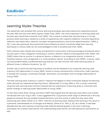 Exploring Theories of Learning Styles
