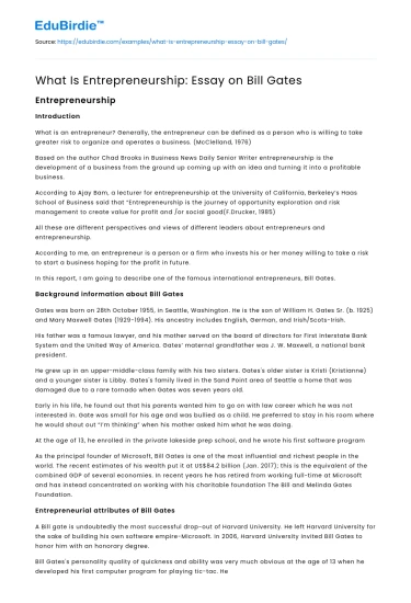 What Is Entrepreneurship: Essay on Bill Gates