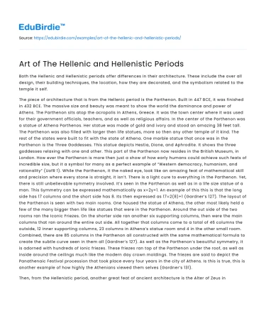 Art of The Hellenic and Hellenistic Periods