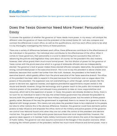 Does the Texas Governor Need More Power: Persuasive Essay
