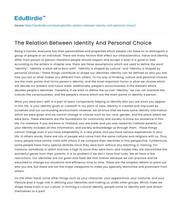 The Relation Between Identity And Personal Choice
