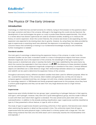The Physics OF The Early Universe