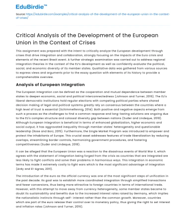 EU Development Analysis in Crisis Context