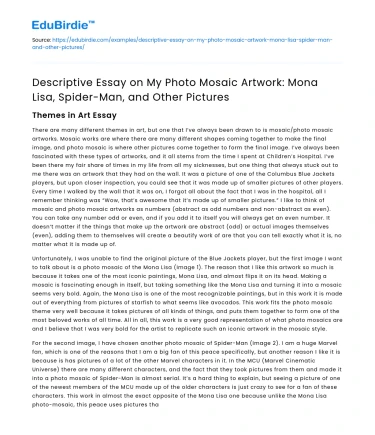 My Photo Mosaic Artwork: Mona Lisa, Spider-Man, and Other Pictures