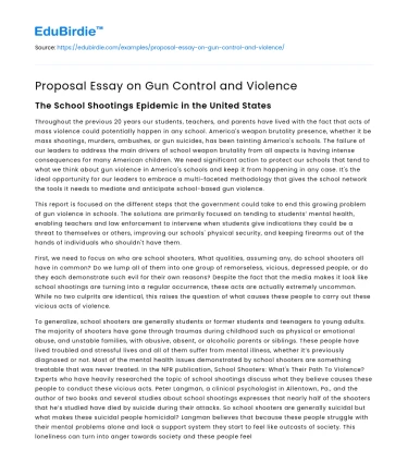 Proposal Essay on Gun Control and Violence