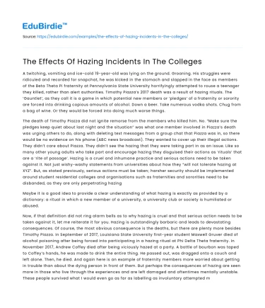 The Effects Of Hazing Incidents In The Colleges