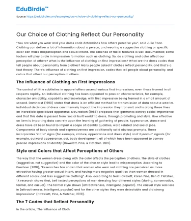 Our Choice of Clothing Reflect Our Personality