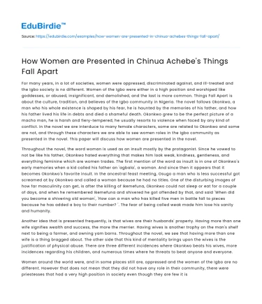 How Women are Presented in Chinua Achebe’s Things Fall Apart