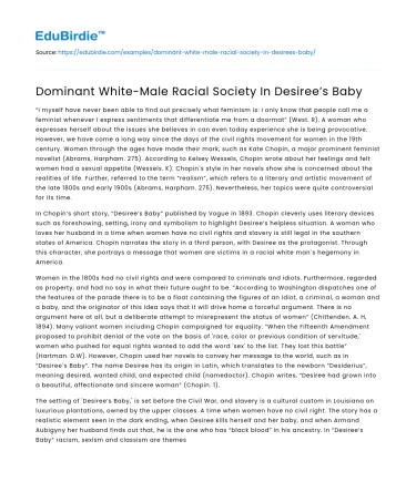 Dominant White-Male Racial Society In Desiree’s Baby