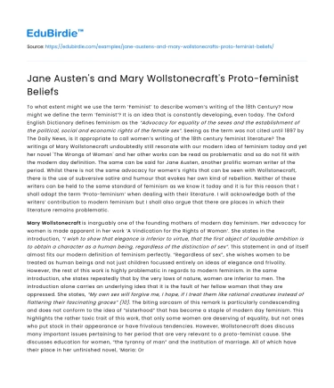 Jane Austen’s and Mary Wollstonecraft’s Proto-feminist Beliefs