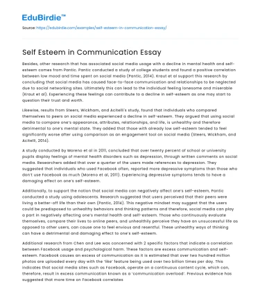 Self Esteem in Communication Essay