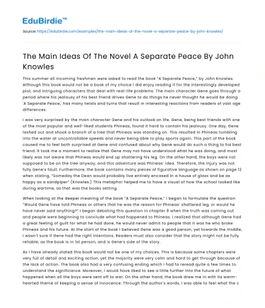 The Main Ideas Of The Novel A Separate Peace By John Knowles