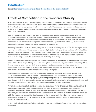 Effects of Competition in the Emotional Stability