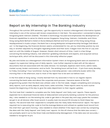 Report on My Internship in The Banking Industry