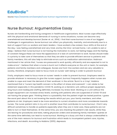 Nurse Burnout: Argumentative Essay