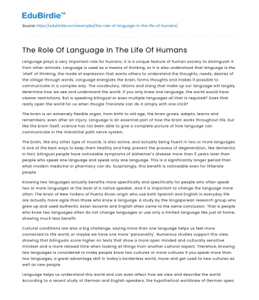 The Role Of Language In The Life Of Humans