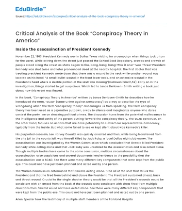 Critical Analysis of the Book “Conspiracy Theory in America”