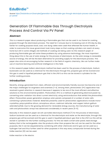 Flammable Gas Generation and Control with PV Panel
