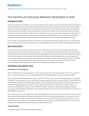 The Factors of Costumer Behavior Motivation in IKEA
