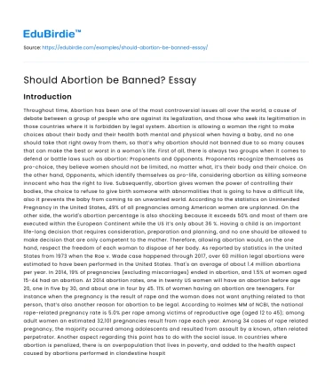 Should Abortion be Banned? Essay